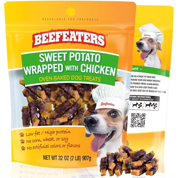 Beefeaters Sweet Potato Chews, 32 oz Resealable Bag | Grain-Free, High Protein, Low Fat Jerky Chews for Dogs