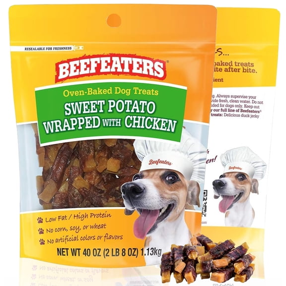 Beefeaters Rawhide-Free Sweet Potato Jerky Chews, 40 oz Resealable Bag | High Protein, Low Fat, Grain-Free Dog Treats No Corn, Wheat or Gluten