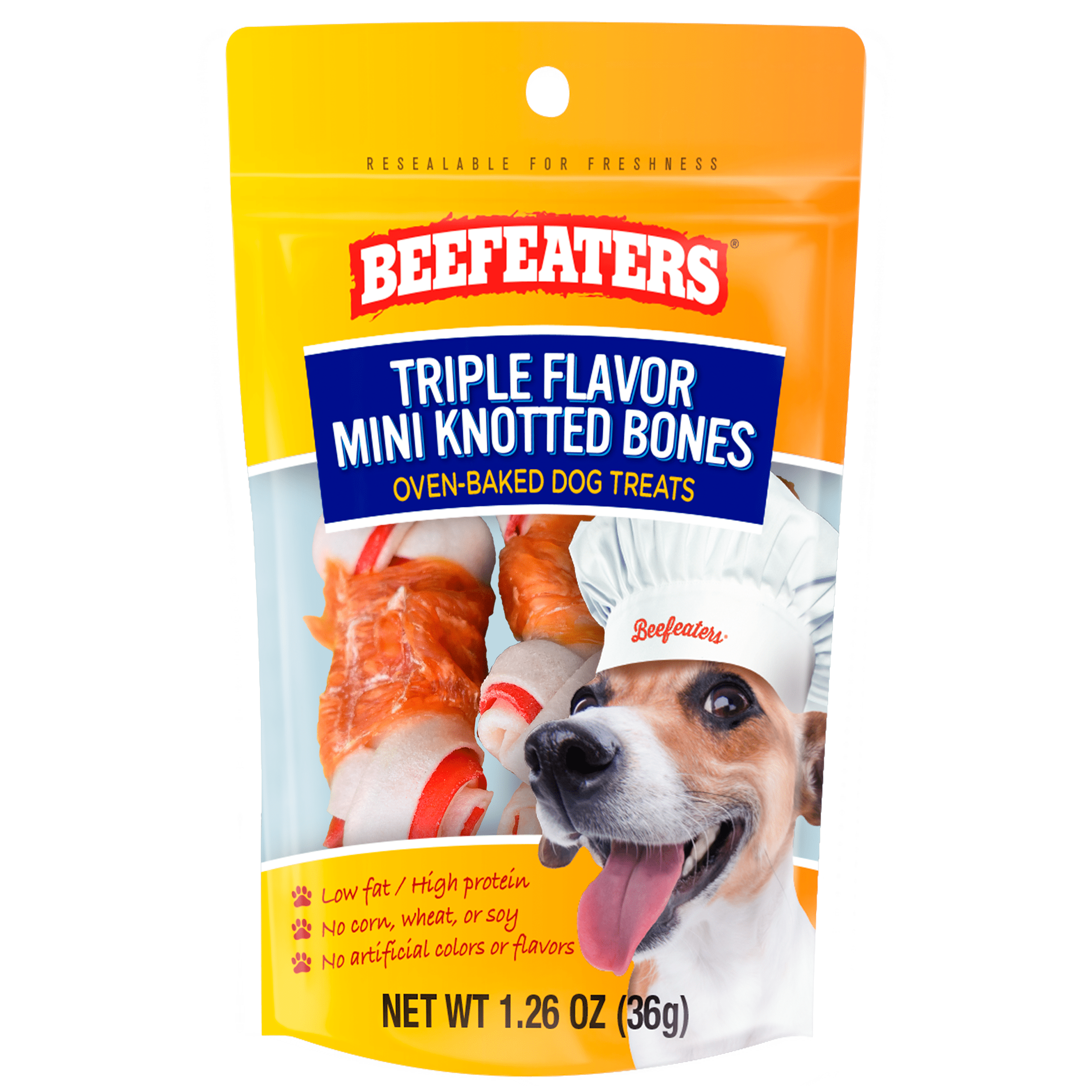 Beefeaters Triple Flavor Mini Knotted Bones 1.26oz (12-Pack) High Protein with Real Chicken, No Artificial Flavors or Colors, Ideal for Training & All Dog Size