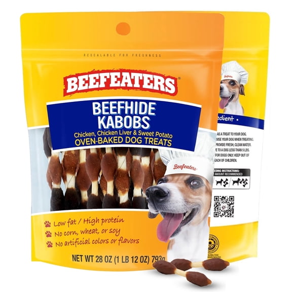 Beefeaters Beefhide Triple Flavor Kabobs 28oz, Dog Treats with Real Chicken – Long-Lasting Dog Kabob Treats for Chewing, Dental Support*