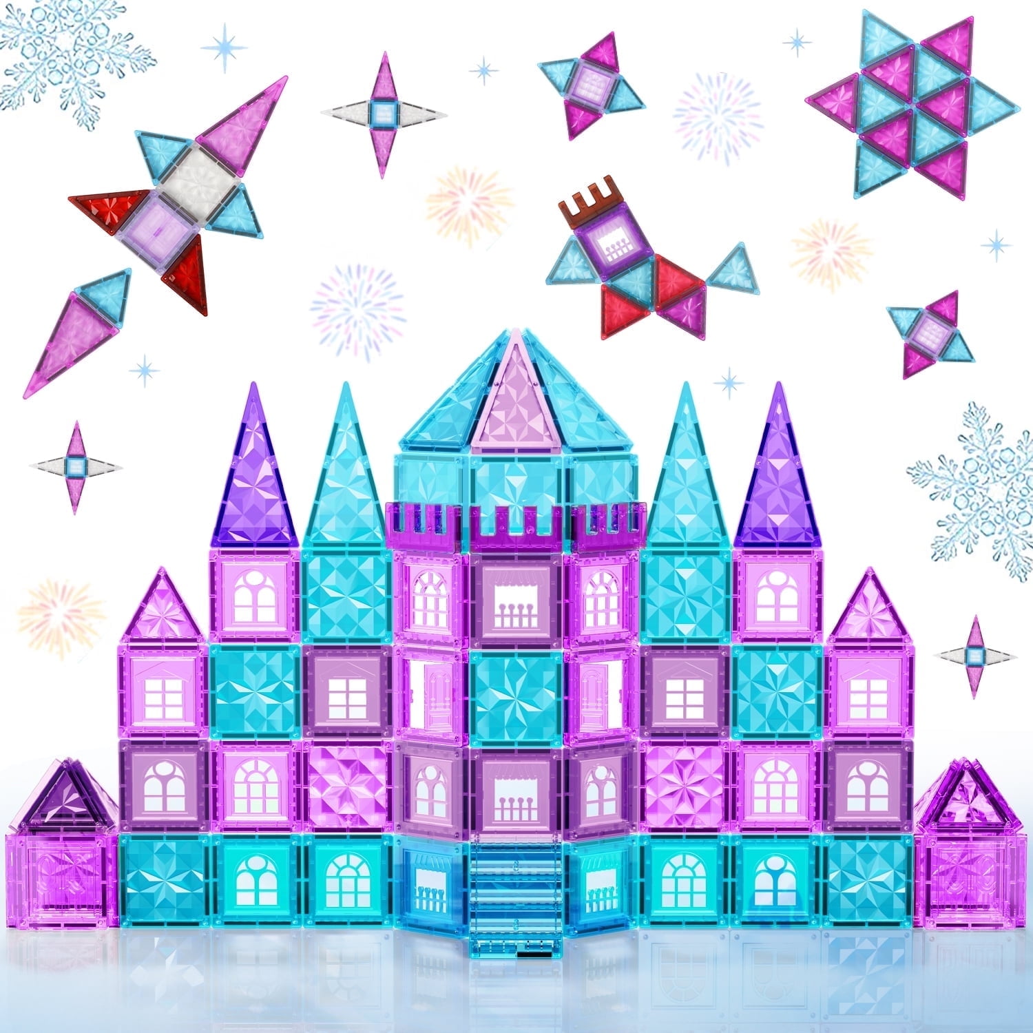 Beefunni 102PCS Magnetic Tiles Toys for Kids - 3D Diamond Building Blocks, STEM Educational Toys for Girls Boys 3 4 5 6 7 8 Years Old, Christmas Birthday Gifts