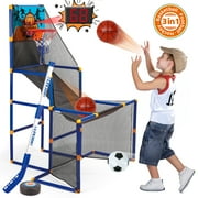 Beefunni 3-in-1 Kids Basketball Hoop Arcade Game, Scoor, Hockey, Indoor and Outdoor Sports Toy for Kids Age 3 4 5 6 7 8+, Birthday Christmas Gift for Boys Girls 3-12