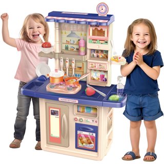 SmartChef Play Kitchen Sink Toys, Blue Electric Dishwasher Playing Toy with Running Water, Play Food & Tableware Accessories, Kitchen Set Toys, Role