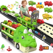 Beefunni 46 inch Dinosaur Cars Toys Transport Car Carrier Truck with 6pcs Dinosaur Cars, Race Track Playset w/ Lights Sounds, Construction Truck Toys Christmas Gift for Toddlers Boys 3-7 Years Old