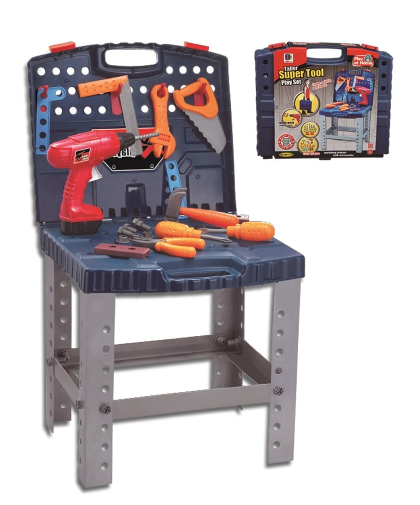 Beefunni 56 Pcs Kids Tool Bench Play Set, Foldable Pretend Workbench Accessories, Realistic
