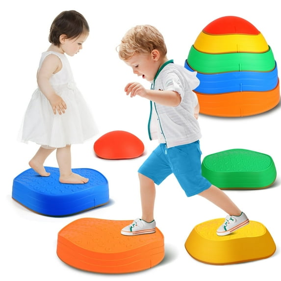 Beefunni 5Pcs Non-Slip Plastic Balance Stepping Stones for kids, Children's Coordination Skills Obstacle Courses Sensory Sand Toys for Toddlers,Indoor or Outdoor Play