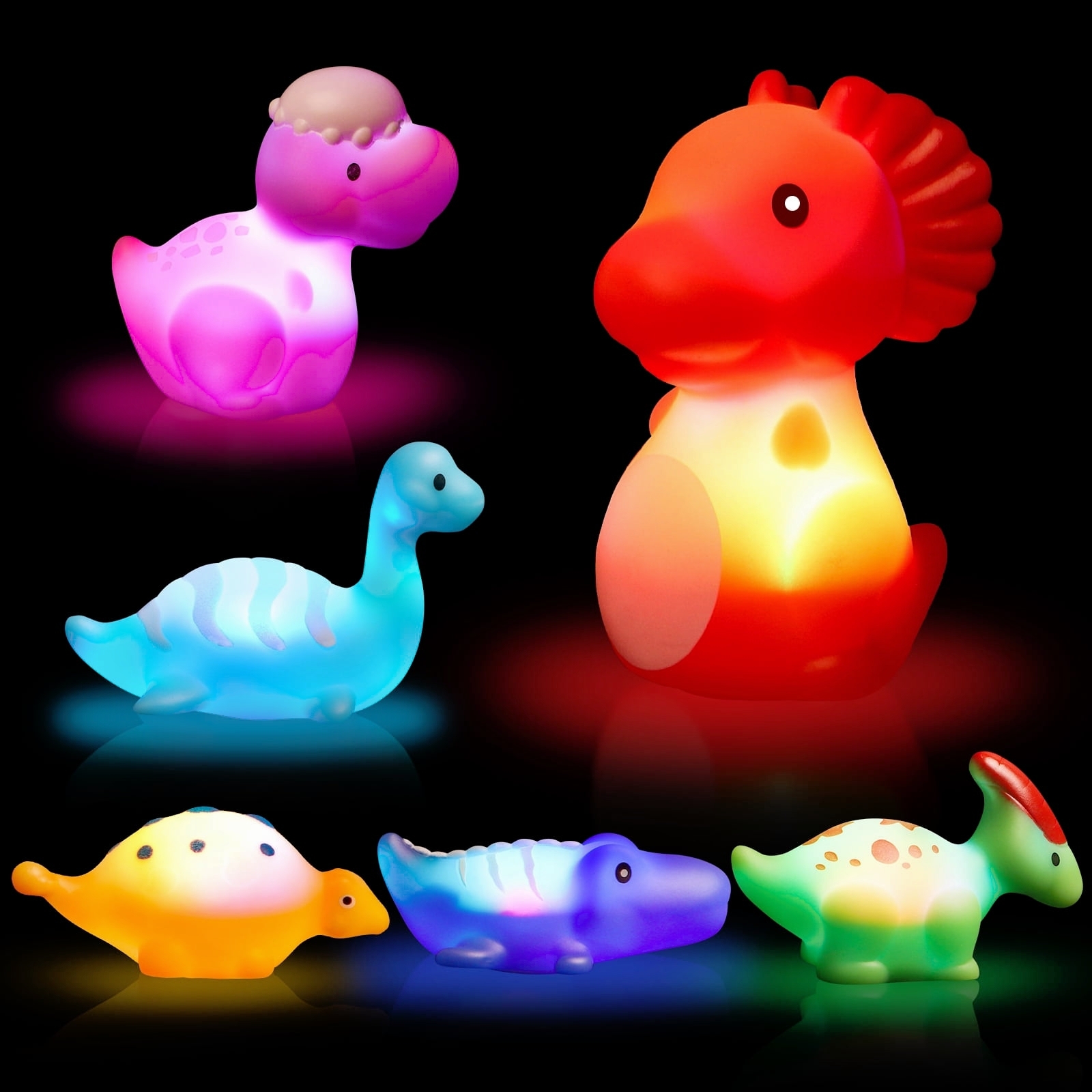 Beefunni Baby Bath Toys for Kids, 6 PCS Dinosaur Mold Free Lightup Bath Toys, Toddlers Bathtub