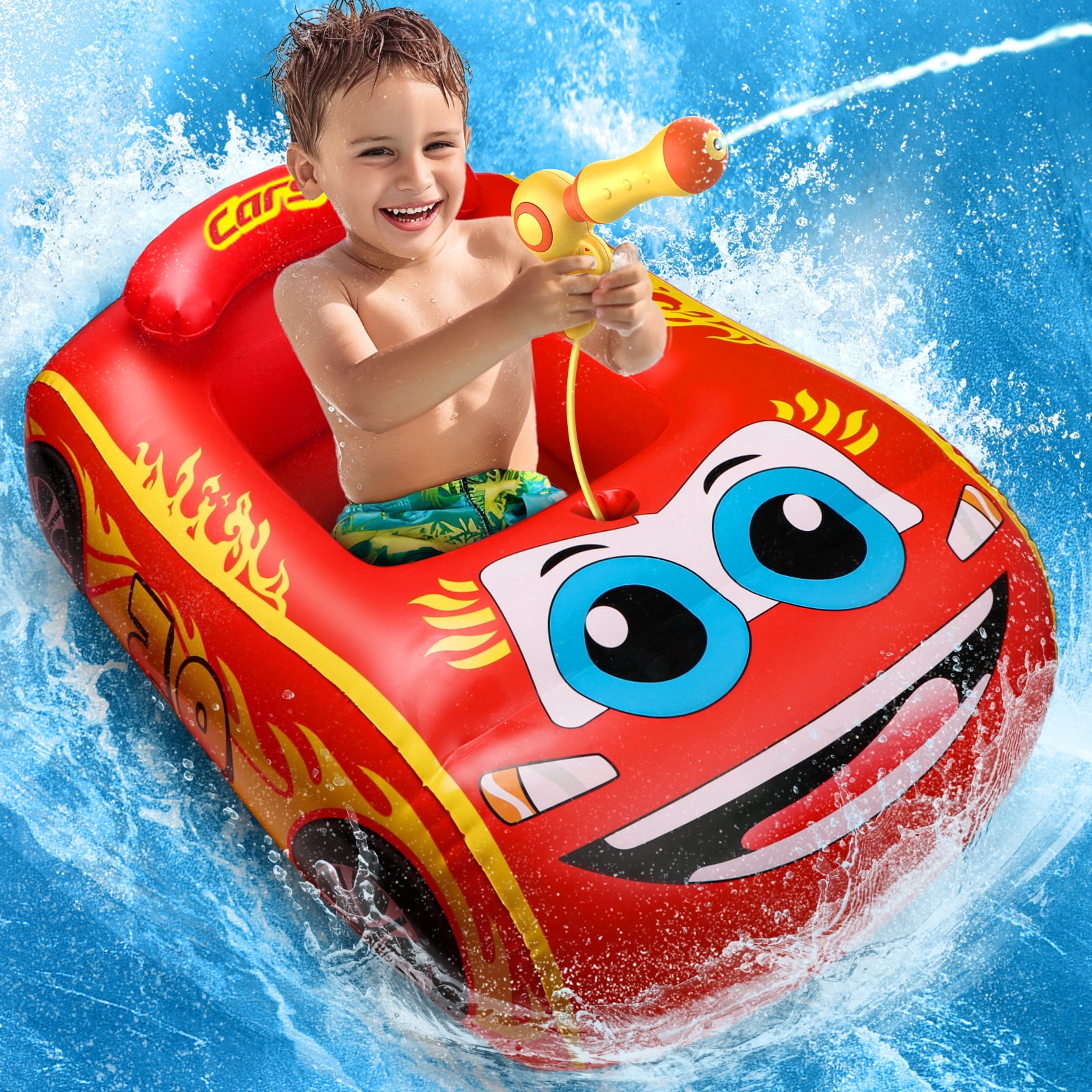 Beefunni Baby Inflatable Pool Float,Car Shaped Baby Swimming Float with Steering Wheel for Toddler Aged 1-3 Years