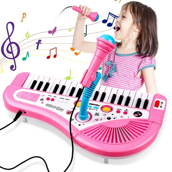 Beefunni Baby Piano Toys for Kids, Pink Musical Baby Piano Keyboard Instrument with Microphone for Toddlers, Birthday Gift Toys for Girls Boys Aged 1 2 3 4 5-7 8+