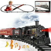 Beefunni Train Set, Train Toys with Luxury Tracks & Glowing Passenger Cars, Metal Toy Train with Smoke, Sound and Light, Christmas train set for under tree for 3 4 5 6 7+ Years Old Boys Gifts Kids To