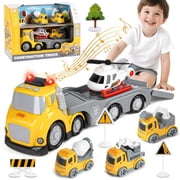 Beefunni Toddler Toys for Boys 3 4 5 6 Years Old, Construction Toys Truck Carrier Vehicle Toy Set with Light & Sound, Christmas Birthday Gift Car Set for Kids Boys Girls