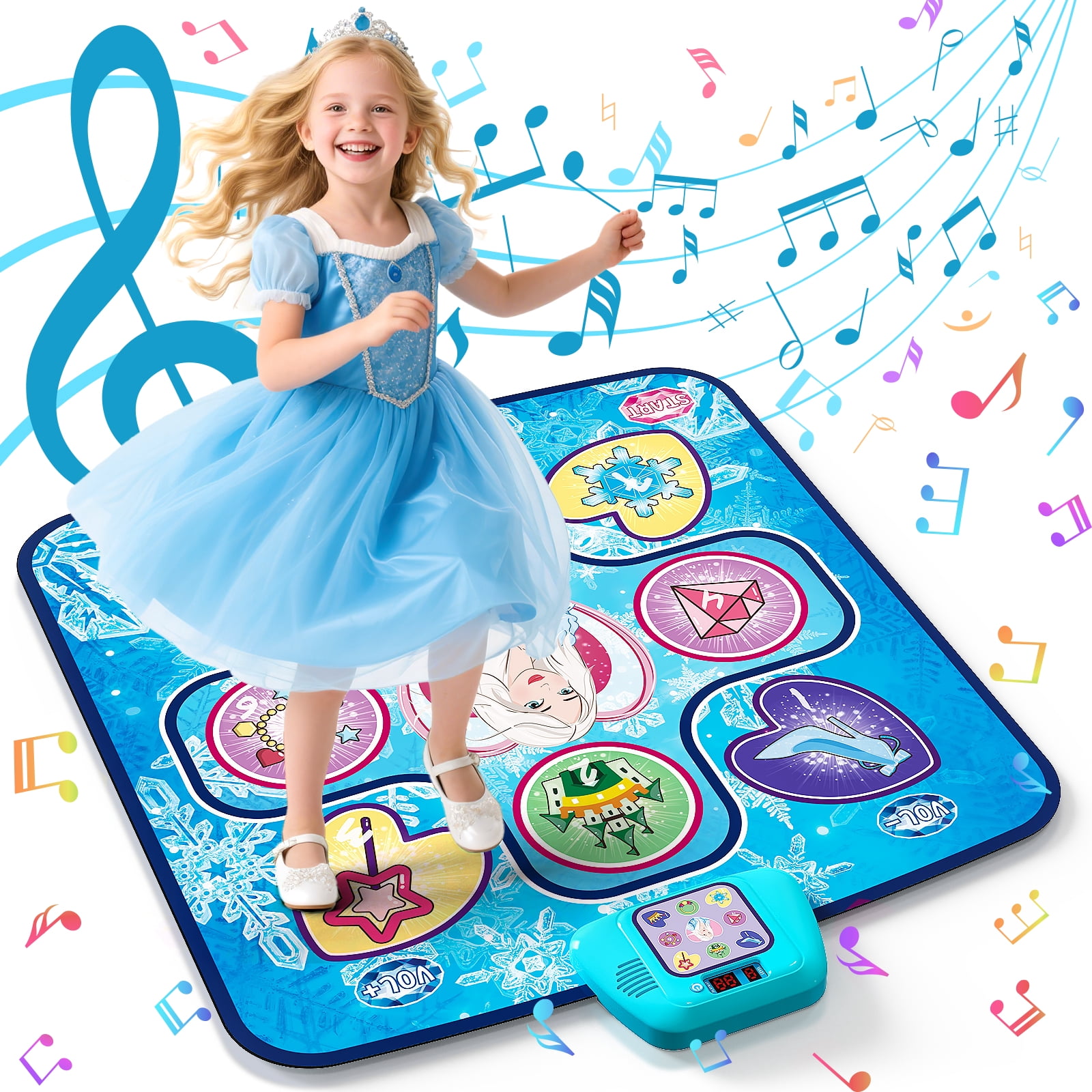 Beefunni Dance Mat, Snowy Princess Themed Play Mat Dance Game Toy Gift for 3-12 Year Old Girls (39.37"X33.85")