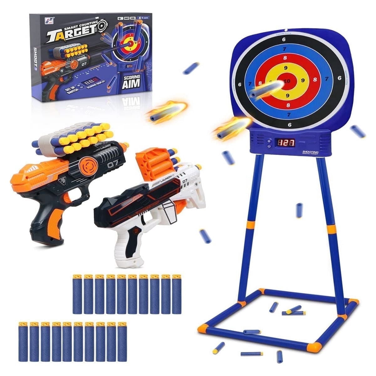 Beefunni Digital Shooting Targets with 2 Foam Dart Blaster,Outdoor Shooting Game Toys Gifts for 8-12 Year Old Boys