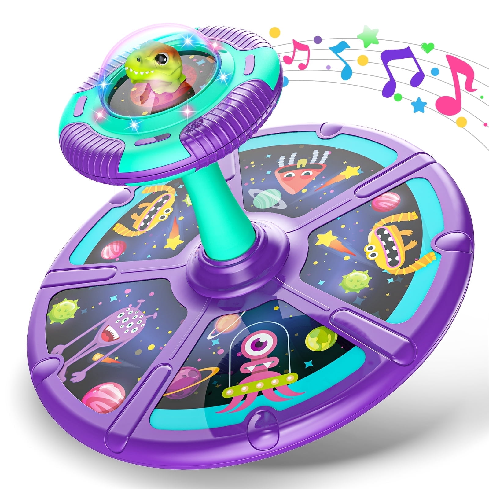 Beefunni Dinosaur Toddler Spin Toys for Ages 2 3 4 5 Years, Birthday Gift for Kids Toddlers Ages 2-4 Years, Light-Up Dinosaur Space Kids Twister with LED Light and Music.