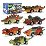 Beefunni Dinosaur Toy Pull Back Cars, 6 Pack Dinosaur Car Toys Dinosaur Games with T-Rex Gift for 3-5 Year Old Boys and Toddlers