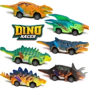Beefunni Dinosaur Toys, 6-Pack Dinosaur Pull Back Car Toys for Boys 3-5 Years Old, Birthday & Christmas Gifts for Kids Boys. (New Edition)