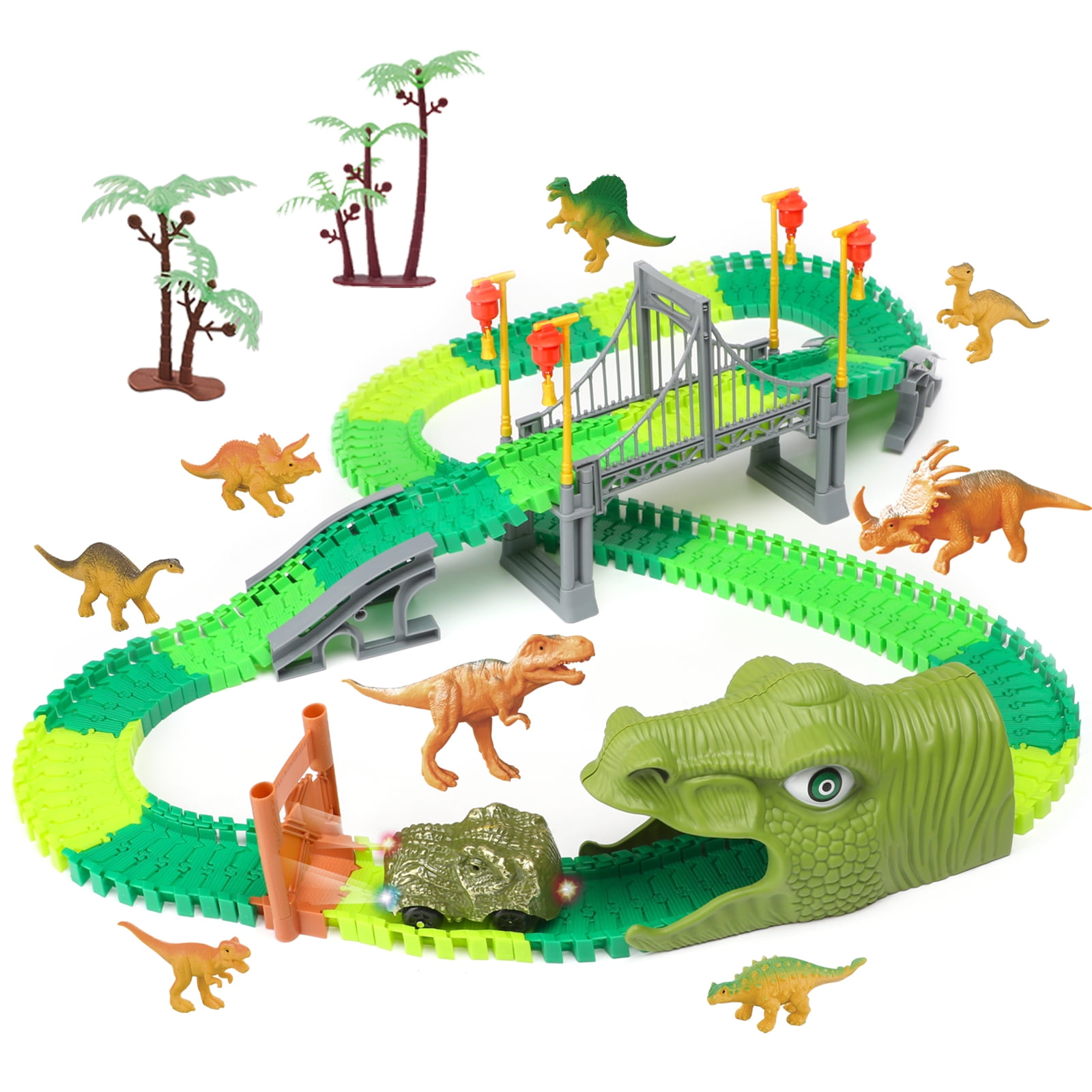 Beefunni Dinosaur Train Toys Road Race Track Set, Toddler Dinosaur