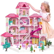 Beefunni Dollhouse for Girls,4 Stories 12 Rooms Dollhouse with 2 Princesses Slide Accessories,Toddler Playhouse Gift for for 3 -6 Year Old Girls Toys
