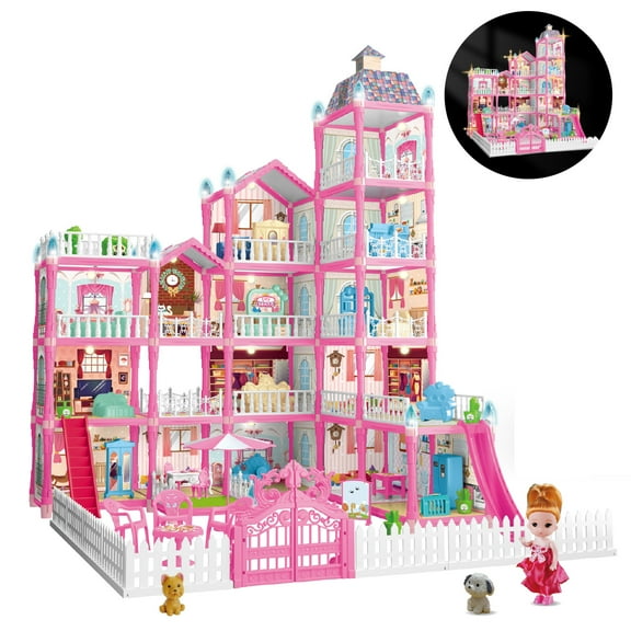 Beefunni Dollhouse for Girls, Pretend Toy Doll House With Lights 14 Stories Princess House Toys Christmas Gift for Girls 3 4 5 6 7 8 Year Old