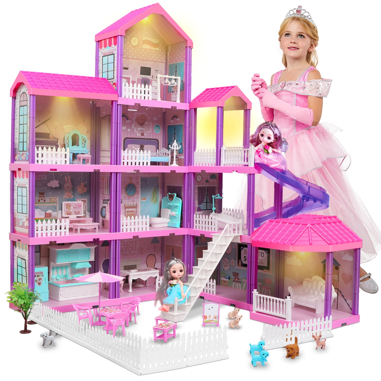 Beefunni Dollhouse Set Toddler Playhouse with Slide Little Dolls and 11 Rooms Creative Toys for Girls 3 6 Years Old Walmart