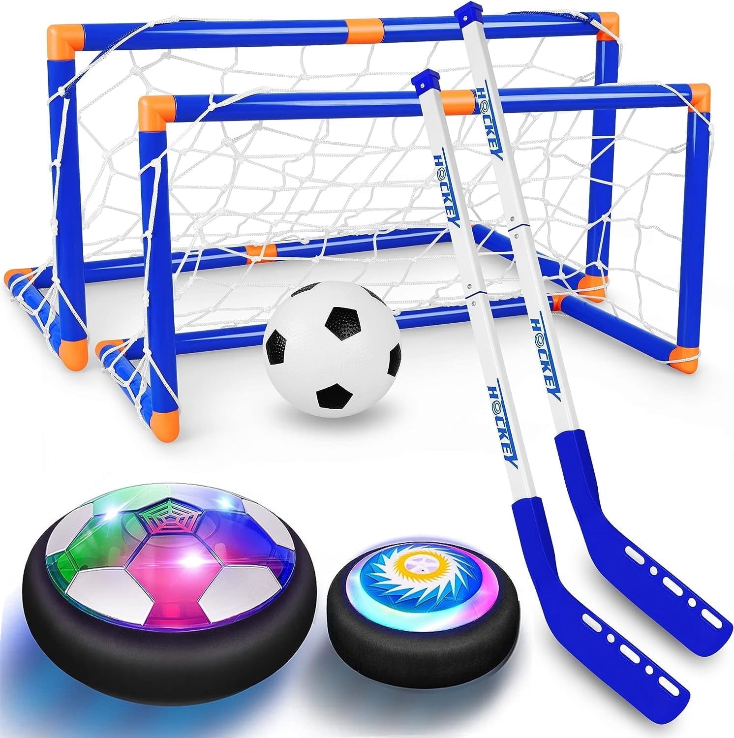 Beefunni Hover Hockey Set for Kids, Rechargeable Floating Air Soccer Hockey Ball with Led Light, Indoor Outdoor Sports Game Toy Gifts for 3 4 5 6 7 8+ 12 Years