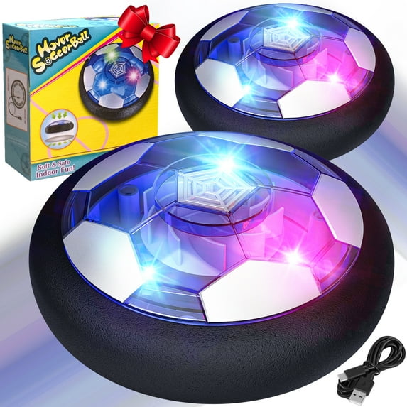 Beefunni Hover Soccer Ball, 2 Pack Soccer Ball Gifts for 3 4 5 6 7 8+ Year Old Boys Girls, Rechargeable Indoor Floating Air Soccer with LED Light, Christmas Birthday Gifts Boy Toys
