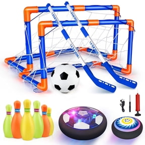Beefunni Hover Soccer Ball for Kids,4-In-1 Hover Soccer Ball Hockey Bowling Set with LED Lights,Indoor and Outdoor Toys Christmas Birthday Gifts for 3-12 Year Old