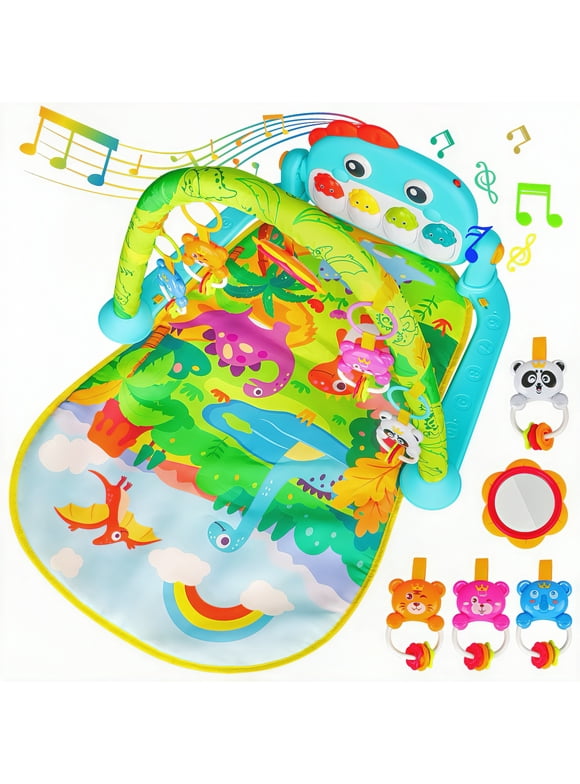 Beefunni Interactive Baby Tummy Play Mat, Musical Dinosaur Foot Piano with Light, Fun and Educational Gym Mat for Infants 0 3 6 9 12 Months, Christmas Newborn Gift for Baby Boys Girls