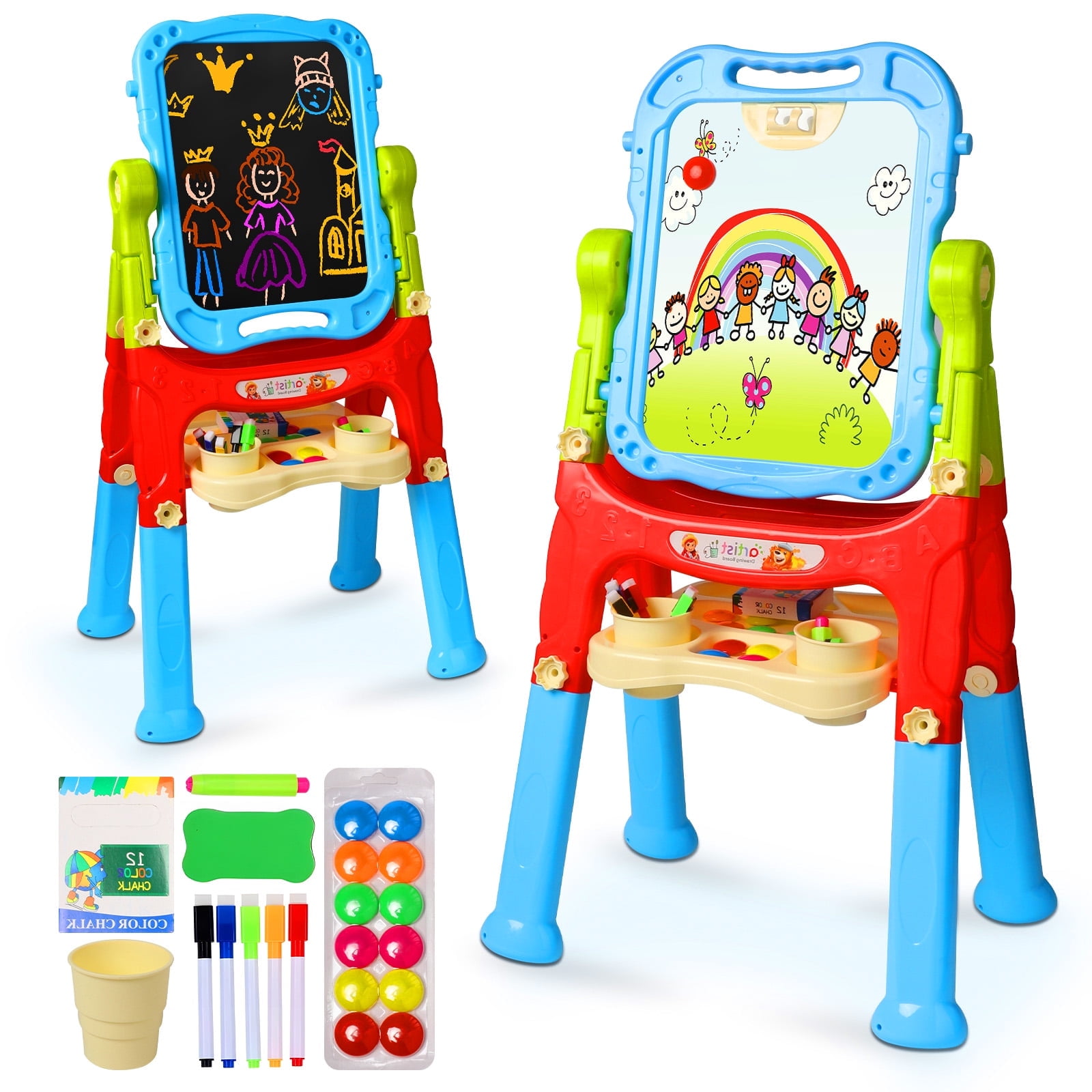 Beefunni Easel, Drawing Board Magnetic Art Easel, Adjustable Standing Art Easel Gifts (Blue)