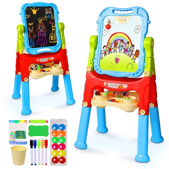 Beefunni Easel, Drawing Board Magnetic Art Easel, Adjustable Standing Art Easel Gifts (Blue)