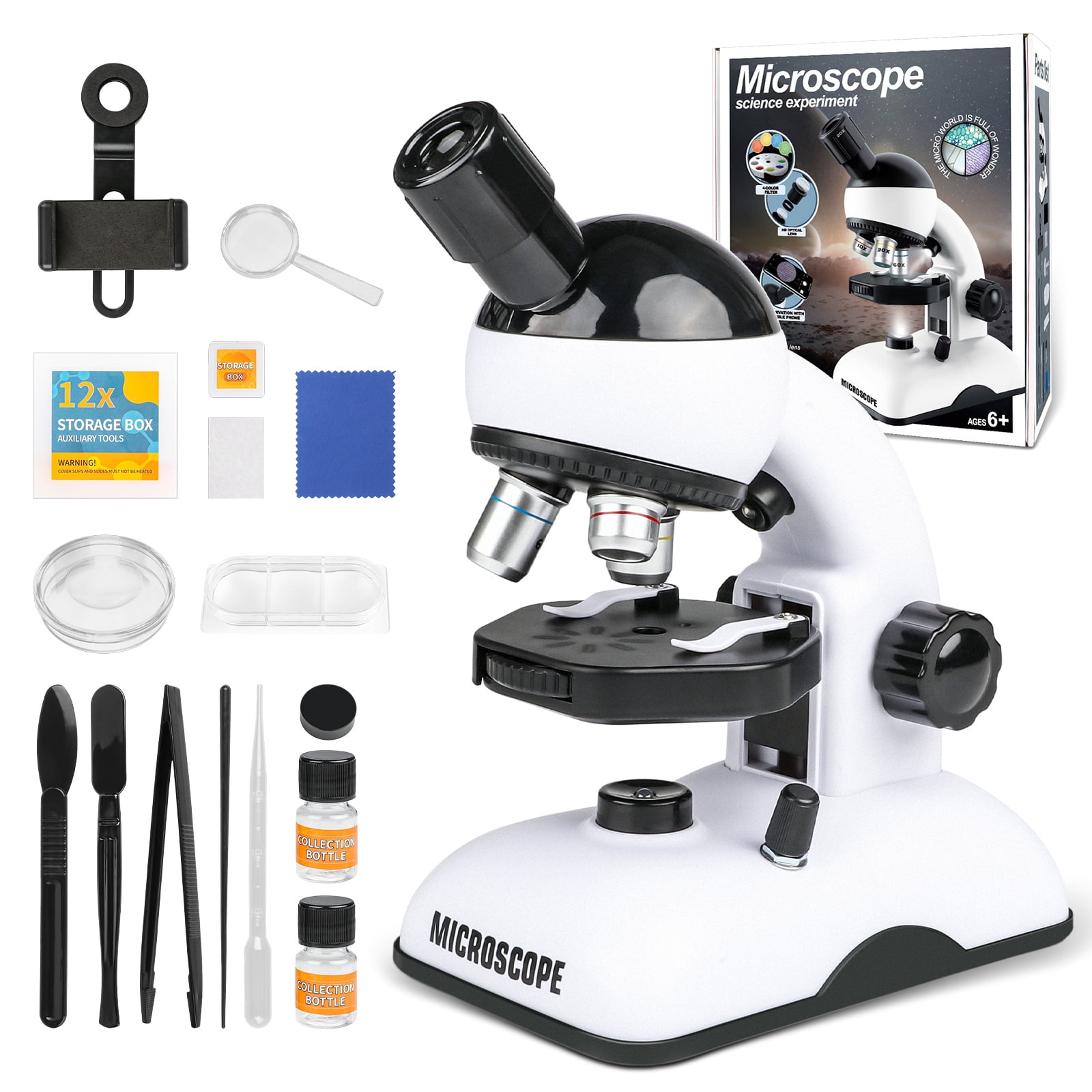 Beefunni Kids Microscope STEM Kit, 120X-1200X Zoom, Educational Toy, White, Ages 3-12