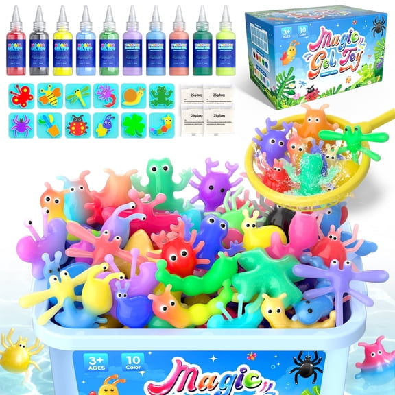 Beefunni Magic Fairy Water Elf Toy for Kids, Creative Water Gel Kit with 10 Color Magic Gels & 6 Molds, Kids Art Ceaft Set, Birthday Gift for Kids (Insect)