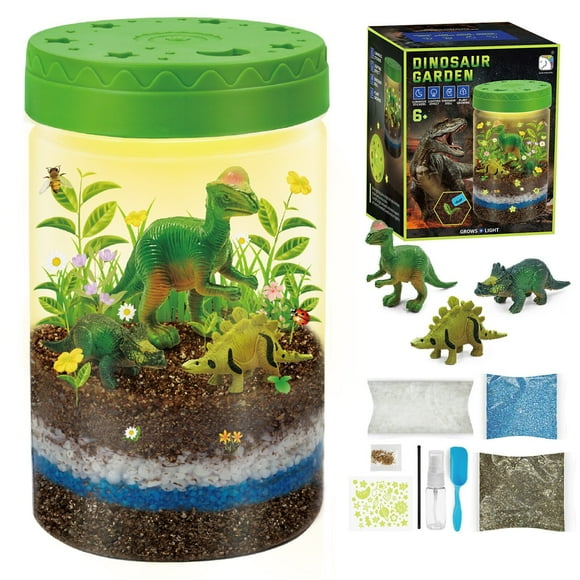 Beefunni Light-Up Dinosaurs Terrarium Kit for Kids, STEM Educational DIY Science Toys, Dinosaur Toys Crafts Night Light, Science Toy Christmas Gift for Boys 6+, Create Mini Dinosaur Garden