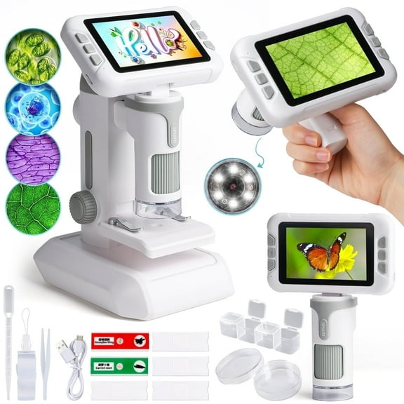 Beefunni Kids Digital Microscope with 4-Inch Screen, STEM Educational Science Kit, Portable Learning Toy for Boys & Girls Ages 612