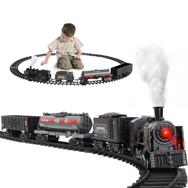 Beefunni Model Train Set for Boys Metal Alloy Electric Trains Set with Steam