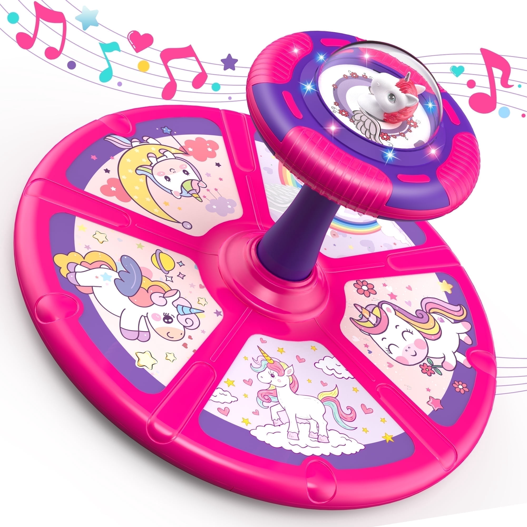 Beefunni Musical Unicorn Sit Twister and Spin Toy with LED Lights, 360° Twister Toddlers Toy Age 18 Months+, Birthday Gift for Girls and Boys 1-3 Years Old