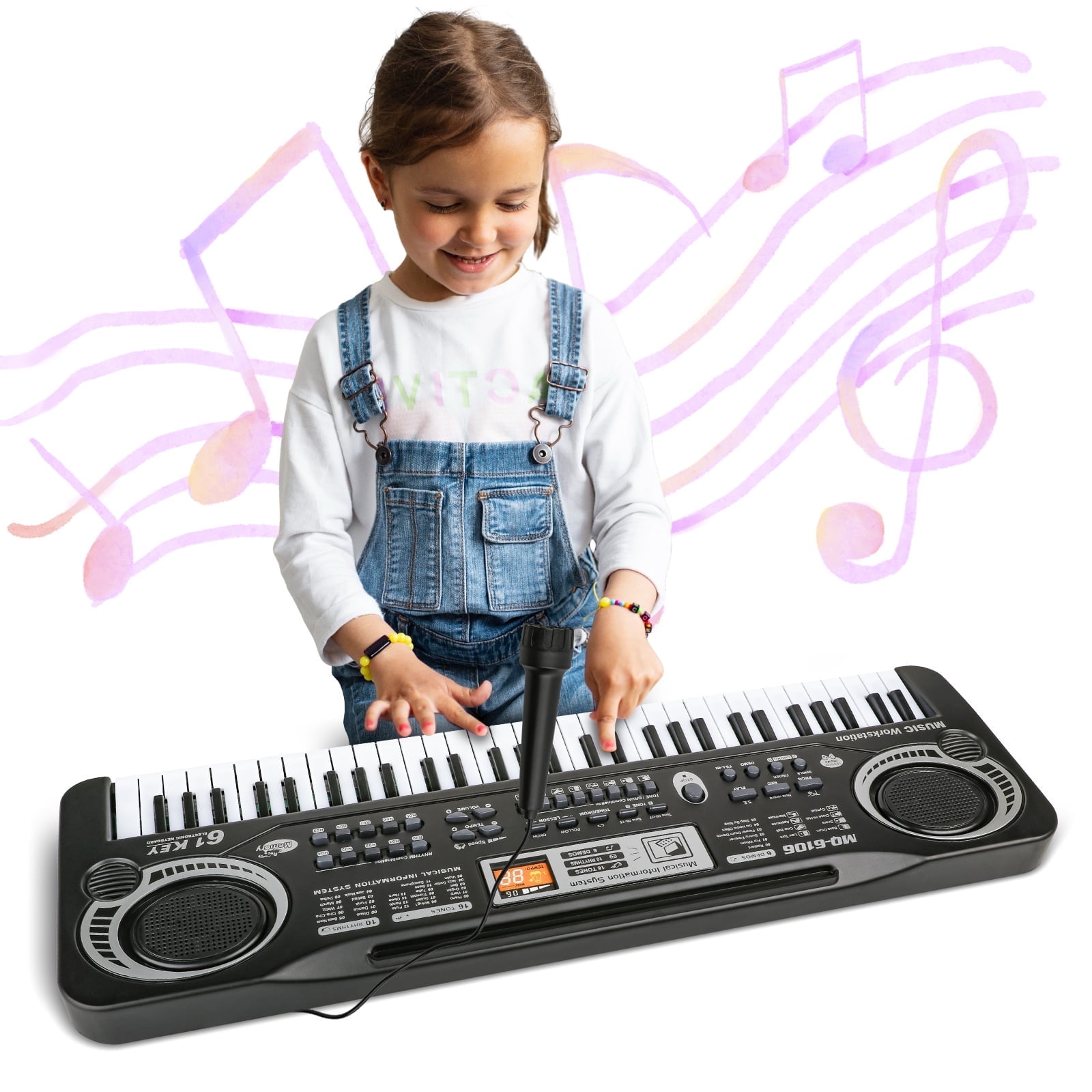 Beefunni Piano Toys Keyboard for Kids 5-12 Years, 61 Keys with Microphone, Electronic Musical Interactive Teaching Piano Keyboard for Boys Girls, Chirstmas Gift for Kids 5 6 7 8 - 12+