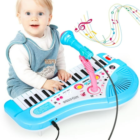 Beefunni Piano Toys for Kids, Musical Keyboard Blue Instrument with Microphone for Toddlers Baby, Christmas Gifts Toys for Boys Girls Aged 2 3 4 5 6+