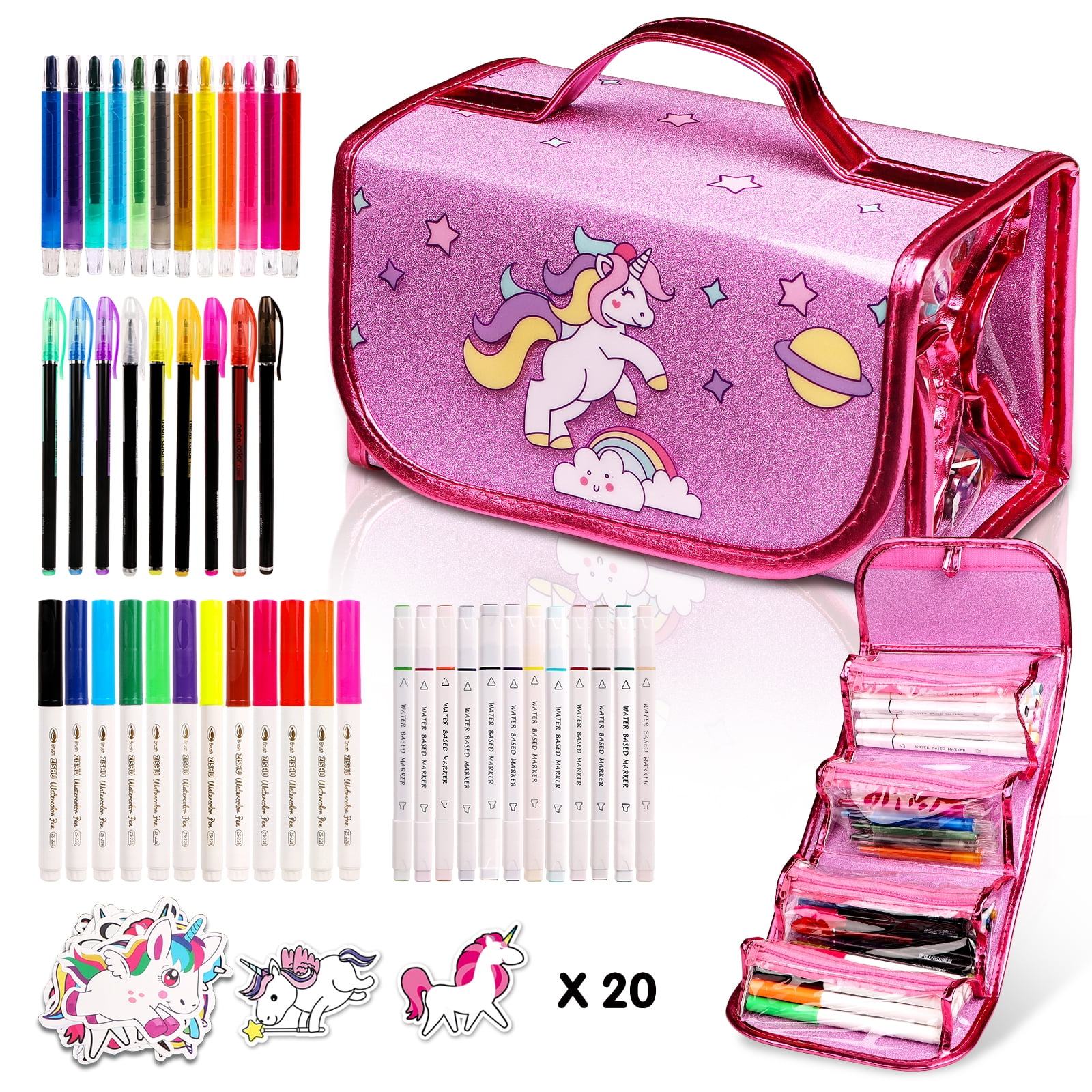 2 Set Fruit Scented Markers Set 98 Pcs Stationery with Unicorn Pencil Case,  Unicorn Gifts for Girls Ages 4-6-8, Assortment Marker Gel Pen Pencil Art