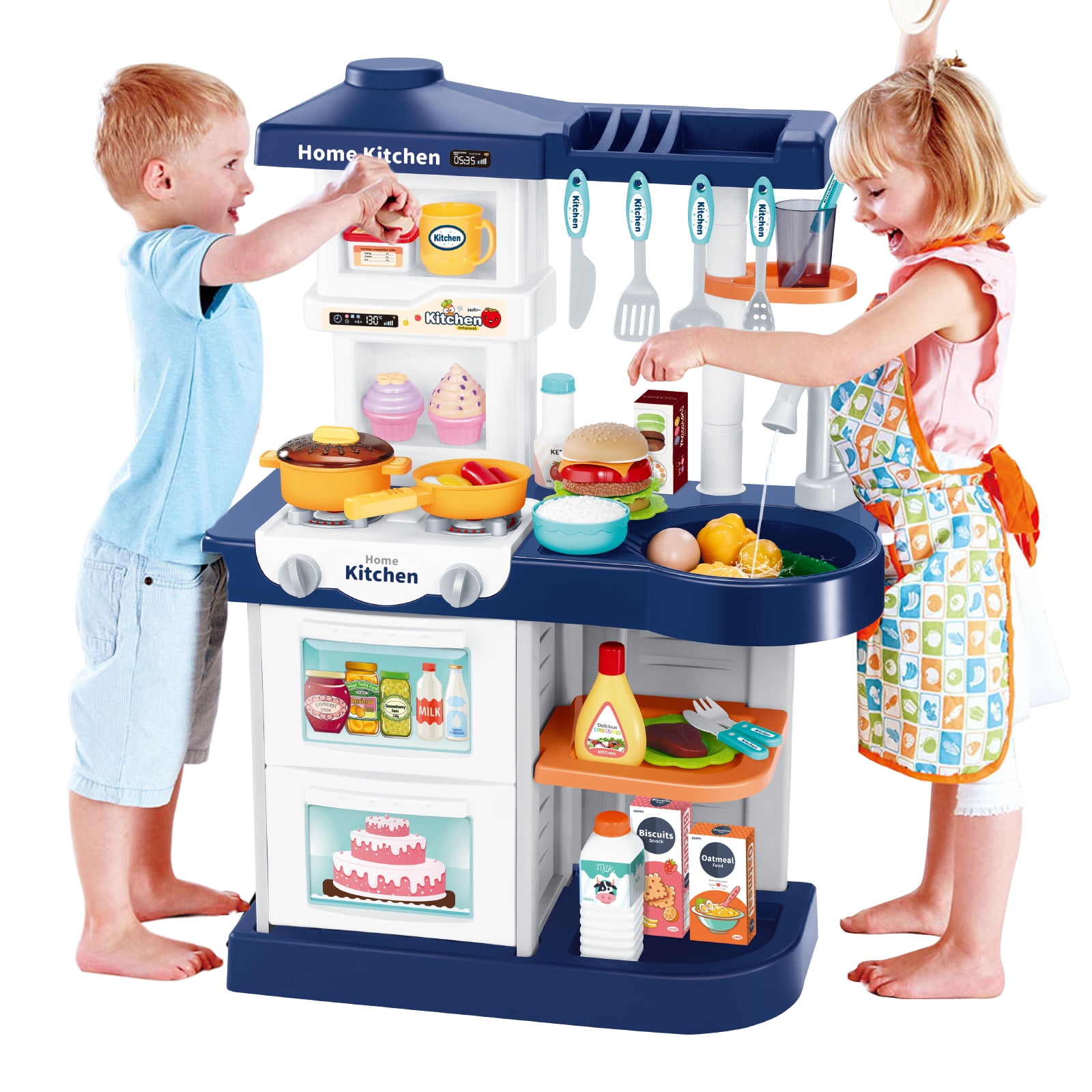 Yexmas Play Kitchen,Kids Kitchen Playset with Real Sounds & Lights