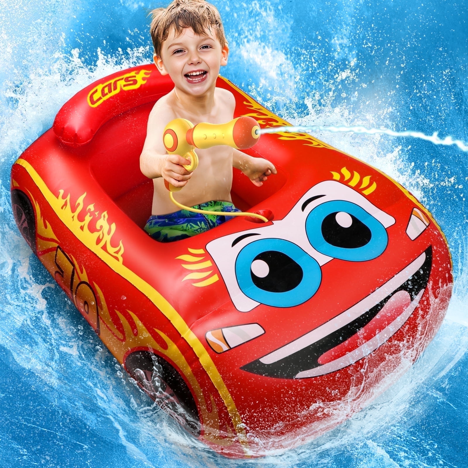 Beefunni Pool Floats Toys, Car Shaped Swimming Float with Water Blaster, Inflatable Ride-on Pool Toys