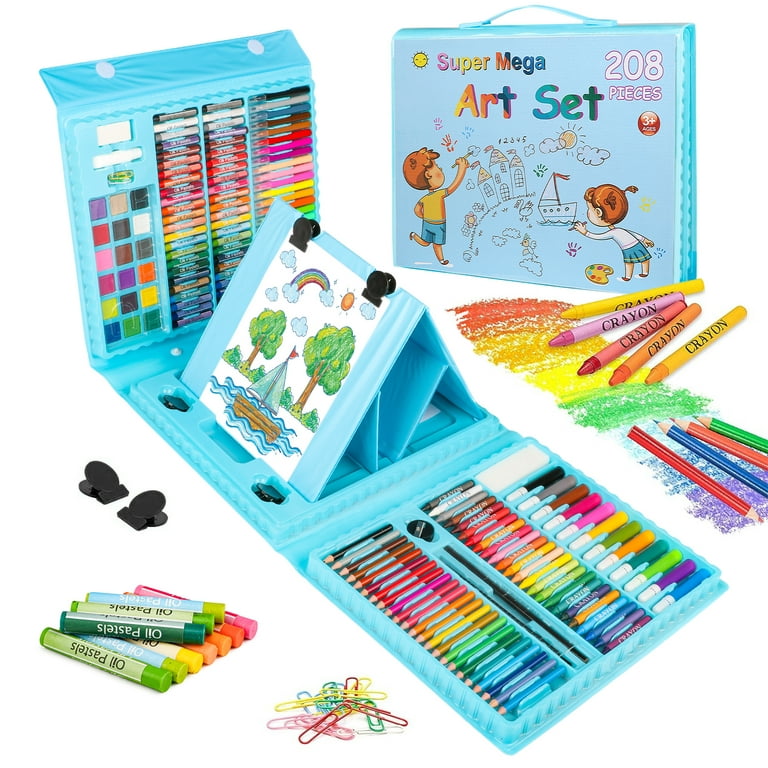 Beefunni Premium Art Set for Kids 4-6, 208 Pcs Blue Color Set, Art Supplies  Coloring Kit, Trifold Easel Drawing Kit, Arts & Crafts - Ideal for School