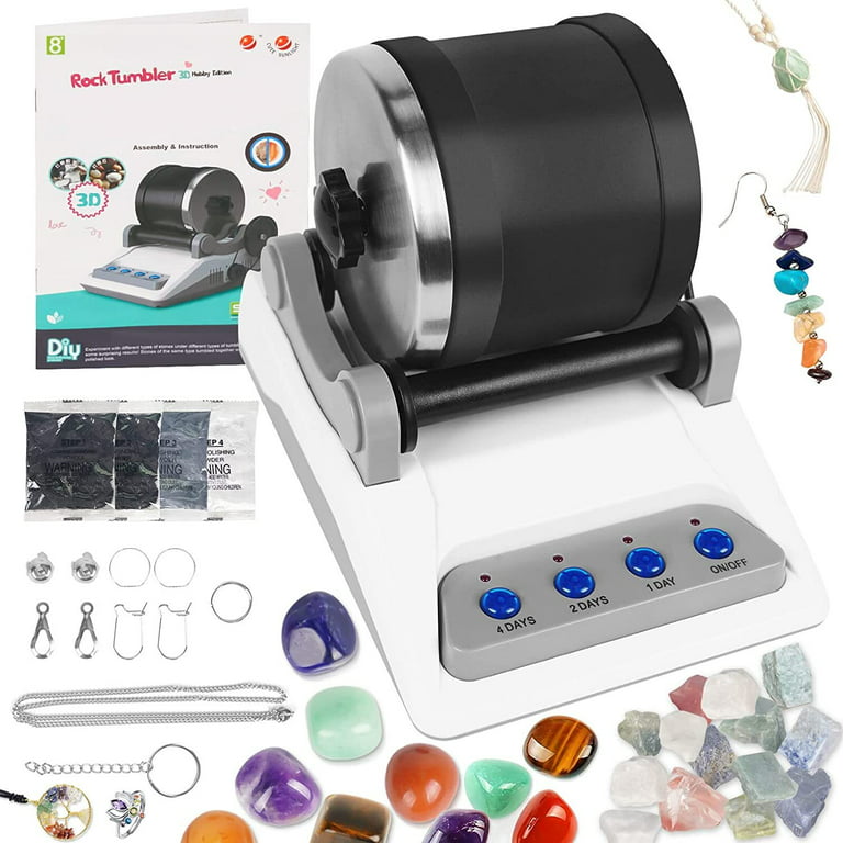 Beefunni Rock Tumbler Kit with Rough Gemstones, 4 Polishing Grits,Rock Polisher Kids Stem Toys Science Toys for 3-12 Year Old