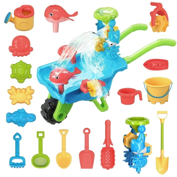 Beefunni Beach Toys, Sand Toys for Toddlers 3 4 5 6+, Beach Toy Trolley Car with Bucket, Animal Molds,Dumper Truck Summer Outdoor Water Toys for Kids, Birthday Gift for Boys Girls