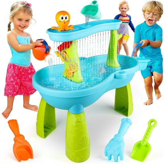 Beefunni Sand Water Table Toys for Toddlers,2-Tier Rain Pond Activity Sensory Play Table Beach Summer Outdoor Toys for Toddlers 1-3
