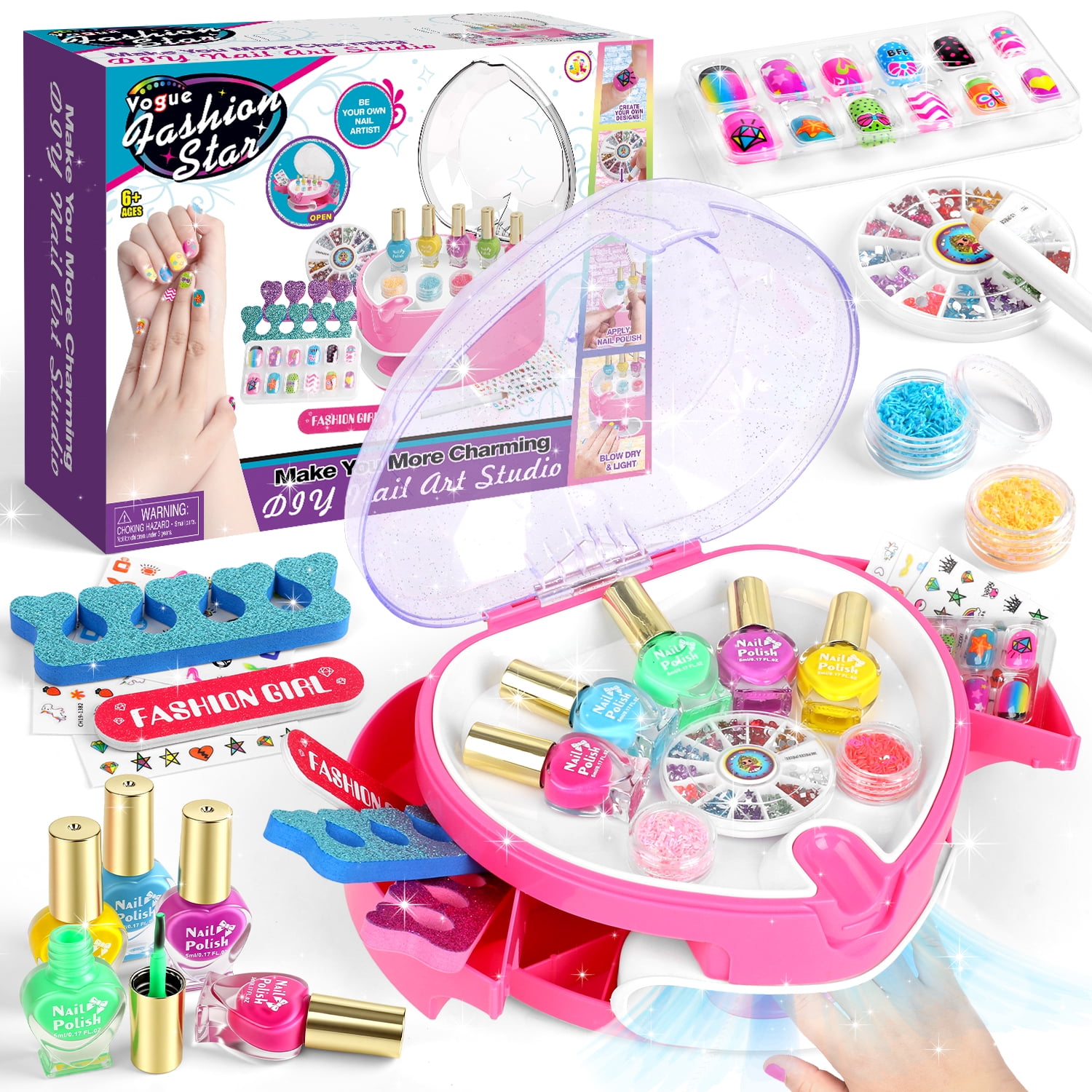 Beefunni Kids Nail Polish Set for Girls, Nail Art Kit for Kids Age 7-12 with Nail Dryer, Nail Kit Kids,All-in-One Organizer Nail Dryer, Birthday Gift for Kids 3-12 Years OldBeefunni Kids Nail Polish