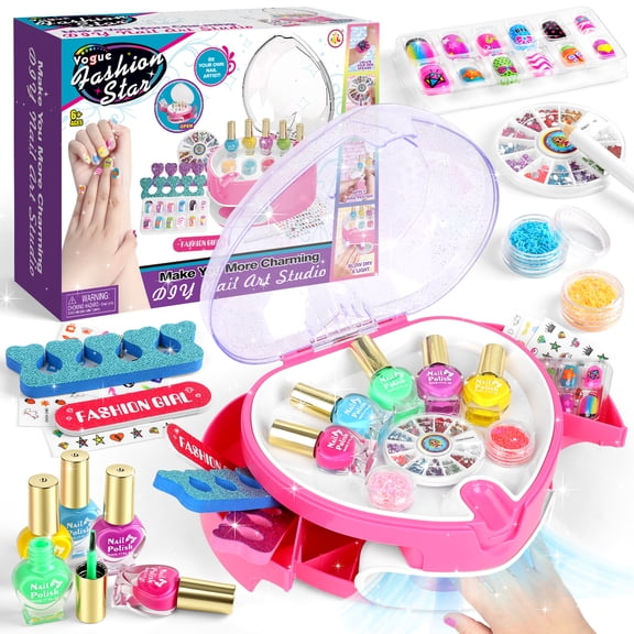 Beefunni Kids Nail Polish Set for Girls, Nail Art Kit for Kids Age 7-12 with Nail Dryer, Nail Kit Kids,All-in-One Organizer Nail Dryer, Birthday Gift for Kids 3-12 Years OldBeefunni Kids Nail Polish