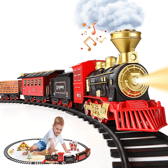 Beefunni Train Set -Electric Train Toy for Boys Girls Classic Model Play Train Toys with Smokes, Lights & Sound, Christmas Gifts for Kids 3-8 Years