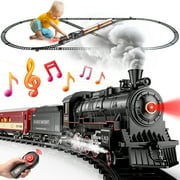 Beefunni Train Set for Boys, Alloy Christmas Train Sets , Electric Remote Control Train Sets with Steam Locomotive, Light Up Cars and Tracks, Toys Gifts for Kids Toddlers 3-8+Years Old