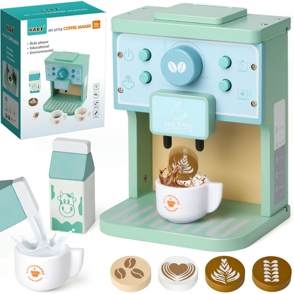 Beefunni Coffee Maker Toy Set for Kids, Wooden Kitchen Accessories Coffee Play Set, Pretend Play Toy for Toddlers Girls Boys Age 3 4 5 6 Years Old, Birthday Gift
